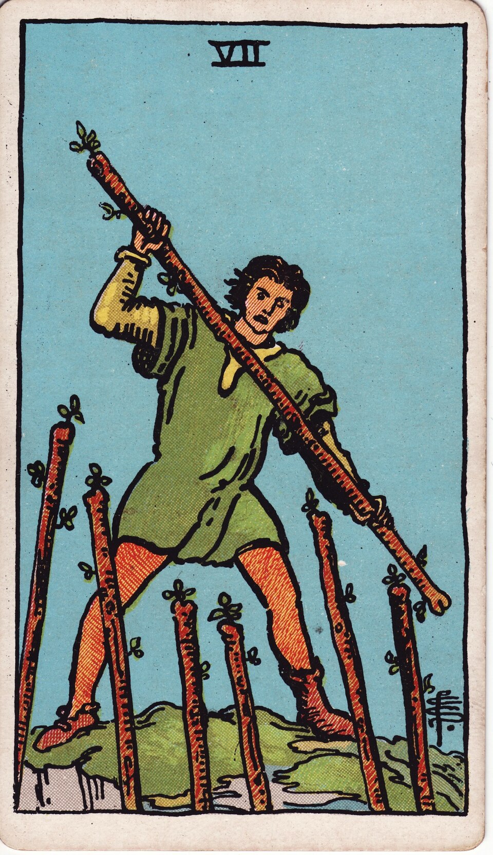 Seven (7) of Wands, from the Rider-Waite-Smith tarot